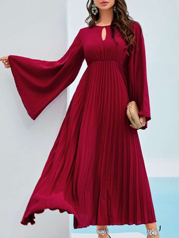 SHEIN Mulvari Keyhole Neckline Flounce Sleeve Pleated Dress SHEIN UK
