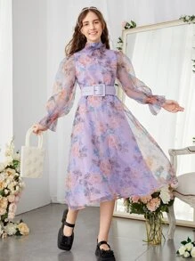 SHEIN Đầm Gái Thắt lưng Nơ Bướm Hoa Hấp dẫn - Nhiều màu - Xem 1
