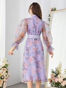 SHEIN Đầm Gái Thắt lưng Nơ Bướm Hoa Hấp dẫn - Nhiều màu - Xem 2