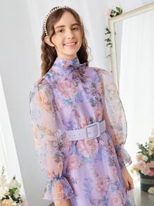 SHEIN Đầm Gái Thắt lưng Nơ Bướm Hoa Hấp dẫn - Nhiều màu - Xem 4