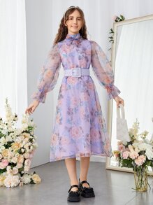 SHEIN Đầm Gái Thắt lưng Nơ Bướm Hoa Hấp dẫn - Nhiều màu - Xem 5