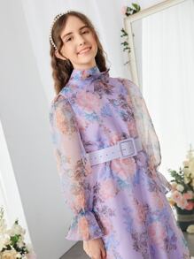 SHEIN Đầm Gái Thắt lưng Nơ Bướm Hoa Hấp dẫn - Nhiều màu - Xem 6