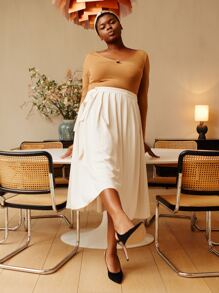 MOTF PREMIUM PLUS GATHERED FLOWY SKIRT - Beige - View 1