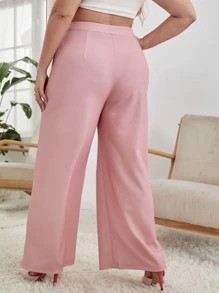 Becci Plus Slant Pockets Slit Hem Wide Leg Trousers - Baby Pink - View 2