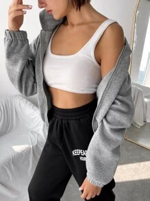 SHEIN Street Sport Wind-Proof Warming Zip Up Hooded Sports Jacket - Light Grey - View 1