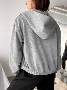 SHEIN Street Sport Wind-Proof Warming Zip Up Hooded Sports Jacket - Light Grey - View 2