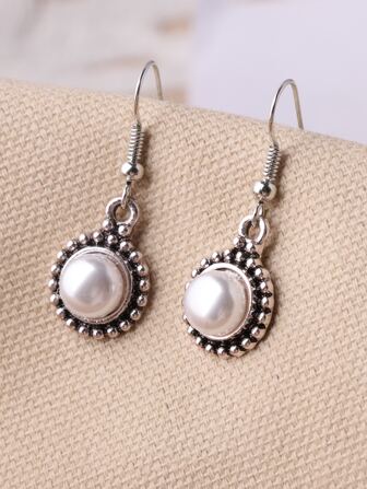 1 Pair Vintage Silver Tone Alloy Earrings With Imitated Pearl, Various Styles Available For Women