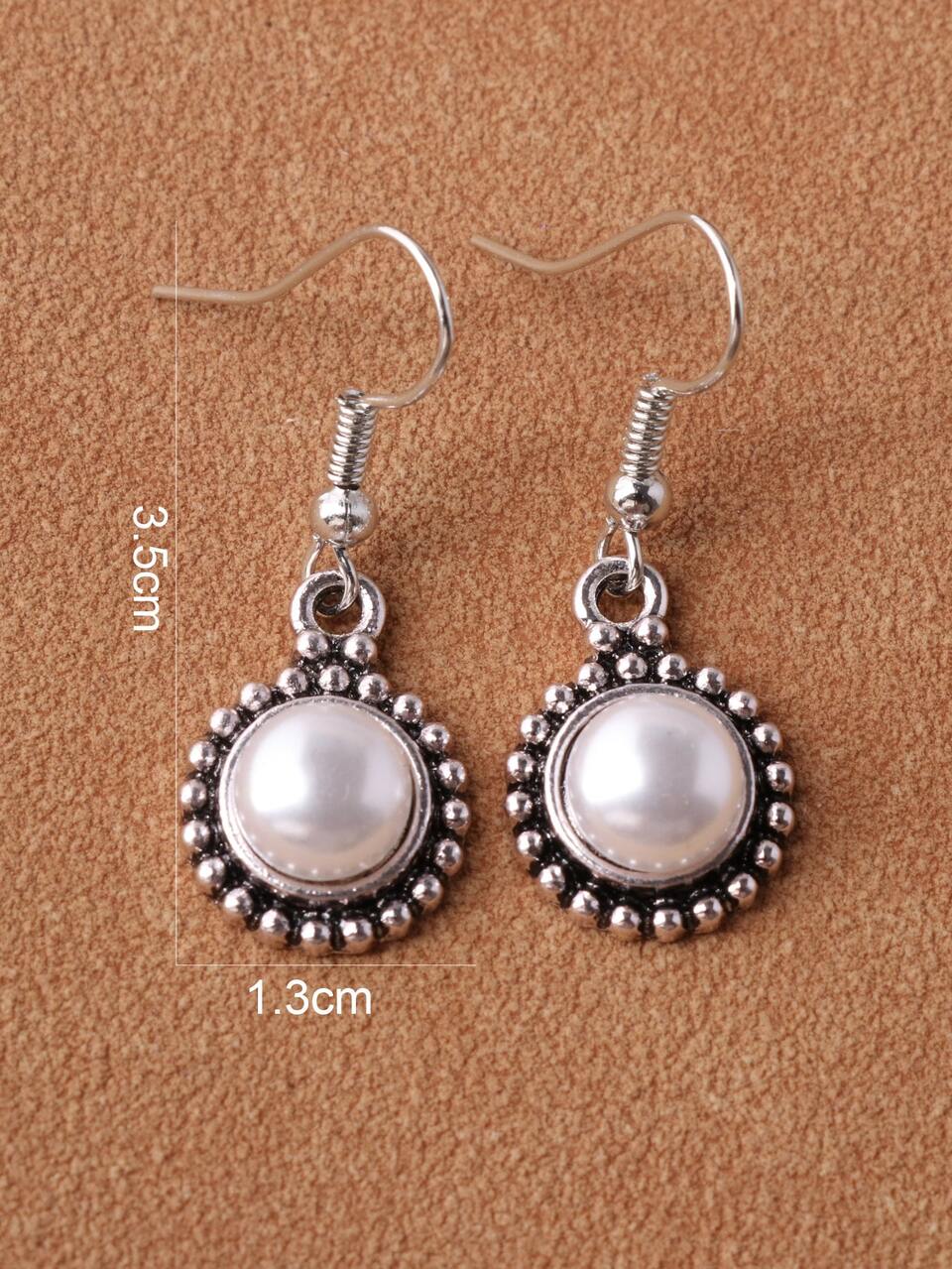 1 Pair Vintage Silver Tone Alloy Earrings With Imitated Pearl, Various Styles Available For Women