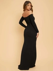 SHEIN SXY Off Shoulder Split Hem Dress - Black - View 2