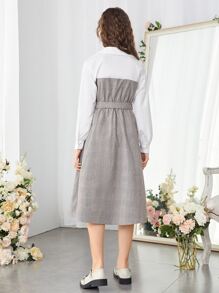SHEIN 青少年女孩格子拼接繫腰帶連衣裙 - 彩色 - 查看 2