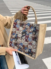 卡通图案购物袋书包、学校书包、大容量、轻便、便携，适合少女、女大学生、白领，非常适合返校、大学、工作、商务、通勤、购物 - 彩色 - 查看 2