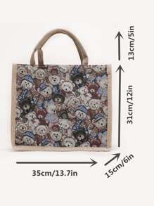 卡通图案购物袋书包、学校书包、大容量、轻便、便携，适合少女、女大学生、白领，非常适合返校、大学、工作、商务、通勤、购物 - 彩色 - 查看 5