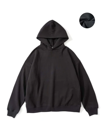 Sudadera con capucha de hombro caído de unicolor para hombre, de manga larga, para el otoño