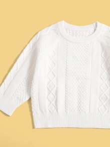 Baby Raglan Sleeve Cable Knit Jumper & Knit Trousers - White - View 3