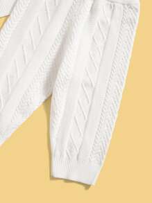 Baby Raglan Sleeve Cable Knit Jumper & Knit Trousers - White - View 4