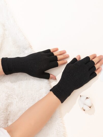1 pieza Guantes sin dedos minimalistas de color negro sólido para el verano