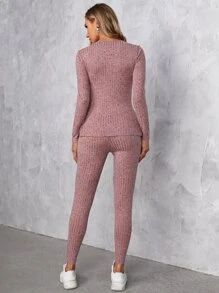 SHEIN Maternity Split Hem Top & Adjustable Elastic Waist Trousers - Dusty Pink - View 2