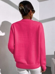 SHEIN Essnce 素色小圓領套頭毛衣 - 玫紅色 - 查看 2