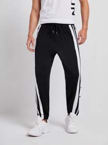 GENTILAND Quần thể thao Nam Nút Dây kéo Túi Khối Màu - màu đen - Xem 4