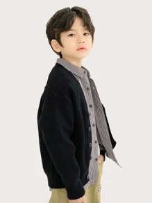 Niños Cárdigan con patrón de dinosaurio de hombros caídos - Negro - Ver 2