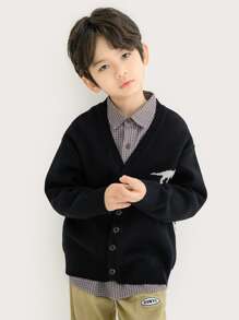 Niños Cárdigan con patrón de dinosaurio de hombros caídos - Negro - Ver 8