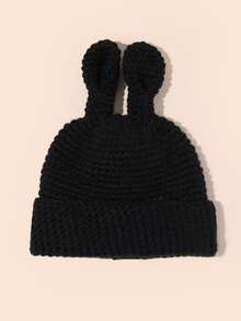 Gorro con oreja de conejo con diseño - Negro - Ver 2