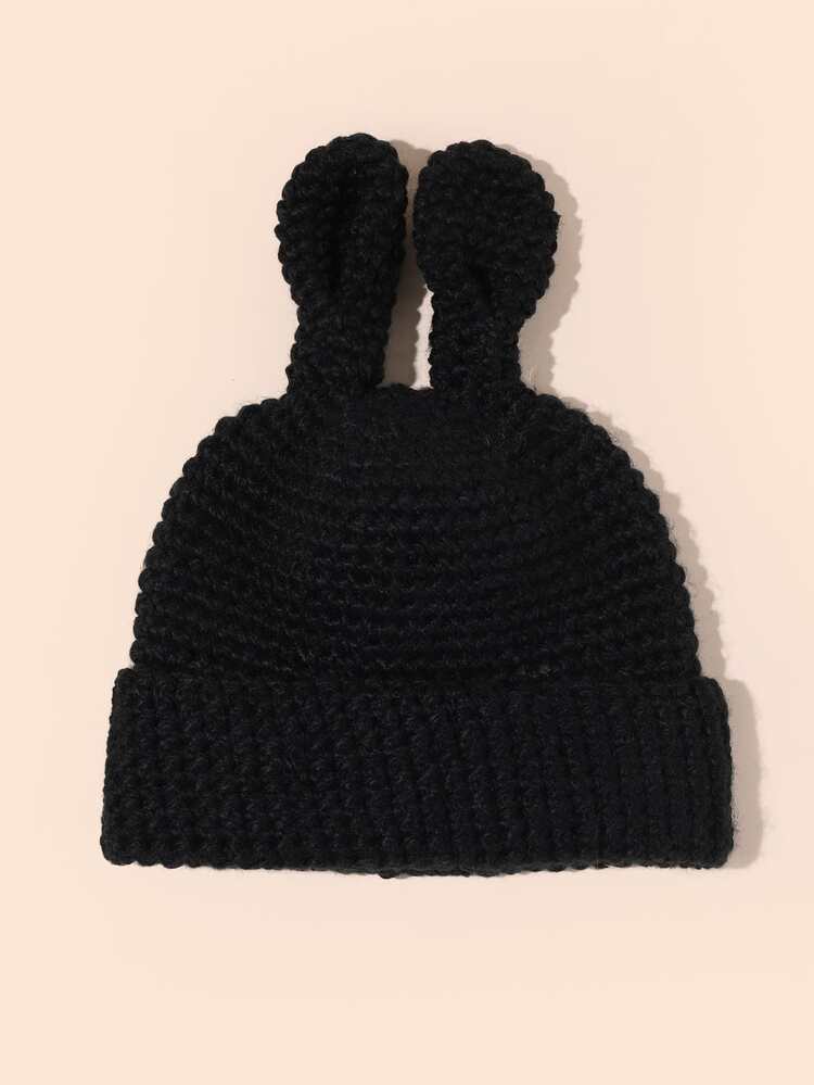 Gorro con oreja de conejo con diseño - Negro - Añade 2