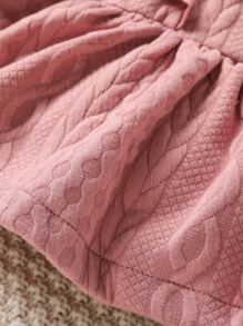 嬰兒數據線紋理質感荷葉邊連衣裙附髮帶 - 藕粉色 - 查看 3