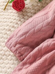 嬰兒數據線紋理質感荷葉邊連衣裙附髮帶 - 藕粉色 - 查看 4