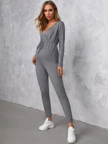 SHEIN Maternity Surplice Neck Knotted Front Jumpsuit - Light Grey - View 3