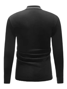 Manfinity Áo thun có cổ Nam Nghề thêu Nút phía trước Đồ họa Sọc Công việc - màu đen - Xem 2