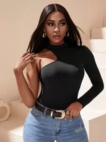 Slaydiva Asymmetrical Neck Solid Slim Top