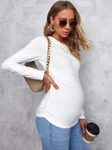 SHEIN Maternidad Ajustado Fruncido, Camiseta Slim Fit - Blanco - Ver 1