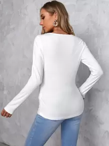 SHEIN Maternidad Ajustado Fruncido, Camiseta Slim Fit - Blanco - Ver 2