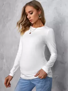 SHEIN Maternidad Ajustado Fruncido, Camiseta Slim Fit - Blanco - Ver 3