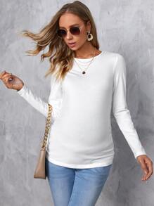 SHEIN Maternidad Ajustado Fruncido, Camiseta Slim Fit - Blanco - Ver 4