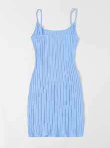 SHEIN EZwear Ribbed Cami M-Slit Bodycon Mini Dress,Tea Party Dress,Summer Dresses For Women - Baby Blue - View 2