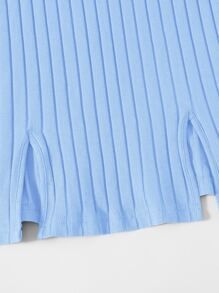 SHEIN EZwear Ribbed Cami M-Slit Bodycon Mini Dress,Tea Party Dress,Summer Dresses For Women - Baby Blue - View 5