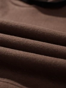 Manfinity Men Slogan & Floral Print Kangaroo Pocket Drawstring Thermal Hoodie - Chocolate Brown - View 8