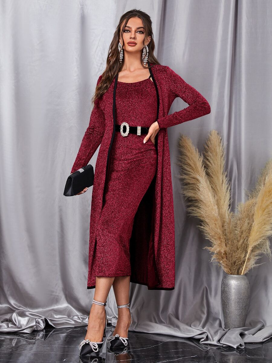 Bộ đồ hai mảnh nữ Tương phản ràng buộc màu trơn Giải trí - Màu Đỏ Sâu - Xem 1