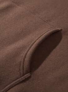 Manfinity Men Slogan & Floral Print Kangaroo Pocket Drawstring Thermal Hoodie - Chocolate Brown - View 7