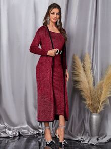 Bộ đồ hai mảnh nữ Tương phản ràng buộc màu trơn Giải trí - Màu Đỏ Sâu - Xem 4