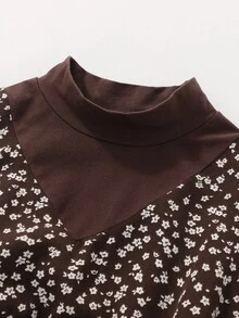 小女童小碎花收褶袖荷葉邊繫腰帶洋裝