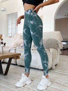 Easithlete Xà cạp Tie Dye Yoga Liền mạch Quần legging tập thể dục mông co giãn cao - màu xanh lá - Xem 2