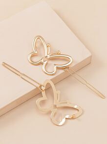 2pcs Butterfly Decor Hair Clip - Gold - View 3