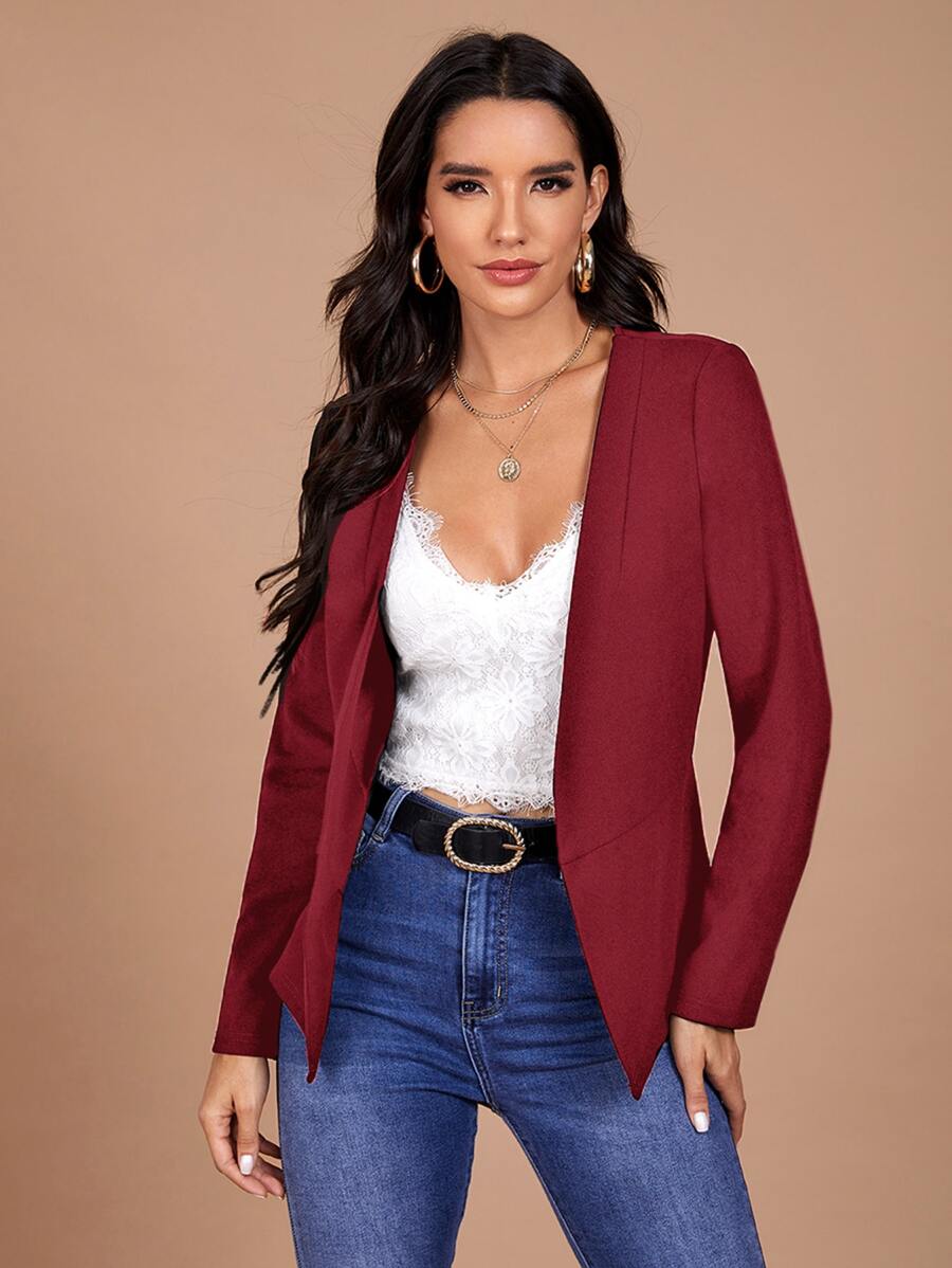 SHEIN Clasi Women Fashion Spring Classic Burgundy Blazer For Daily Commute - Burgundy - View 1
