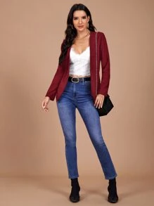 SHEIN Clasi Women Fashion Spring Classic Burgundy Blazer For Daily Commute - Burgundy - View 3