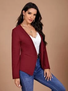 SHEIN Clasi Women Fashion Spring Classic Burgundy Blazer For Daily Commute - Burgundy - View 4