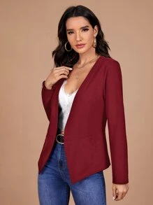 SHEIN Clasi Women Fashion Spring Classic Burgundy Blazer For Daily Commute - Burgundy - View 5