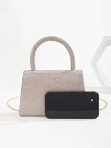 Mini Glitter Clutch Purse With Simple Geometric Shape For Evening Party, Wedding And Banquet - Champagne - View 3